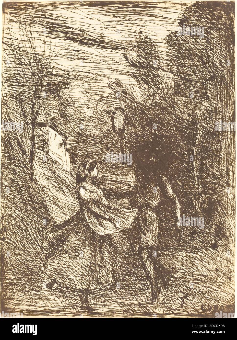 Jean-Baptiste-Camille Corot, (artista), francese, 1796 - 1875, Saltarello (Saltarelle), 1858, cliché-verre Foto Stock