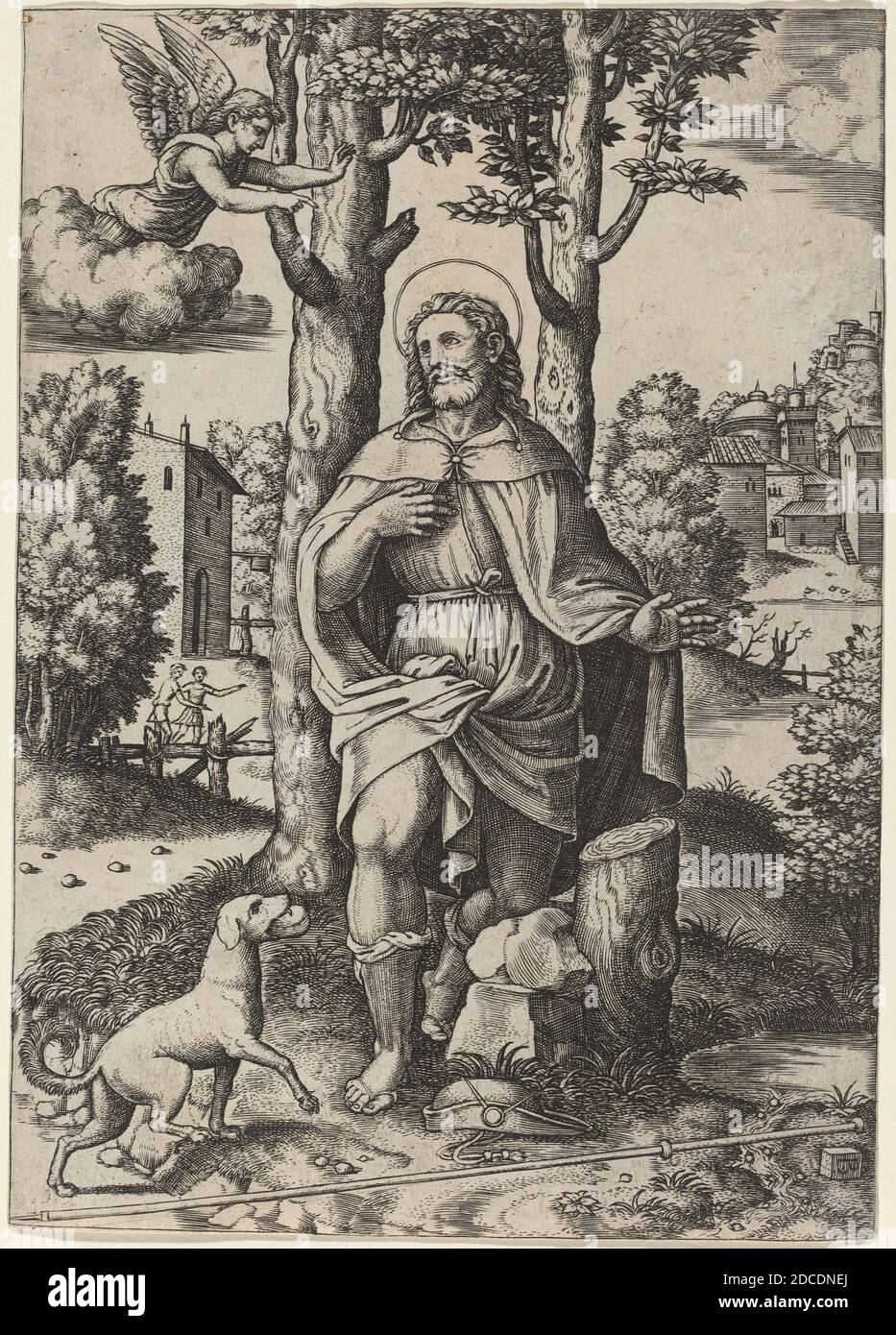 Master of the Die, (artista), romano, attivo c.. 1532, Raphael, (artista dopo), Marchigiano, 1483 - 1520, San Rocco, incisione Foto Stock