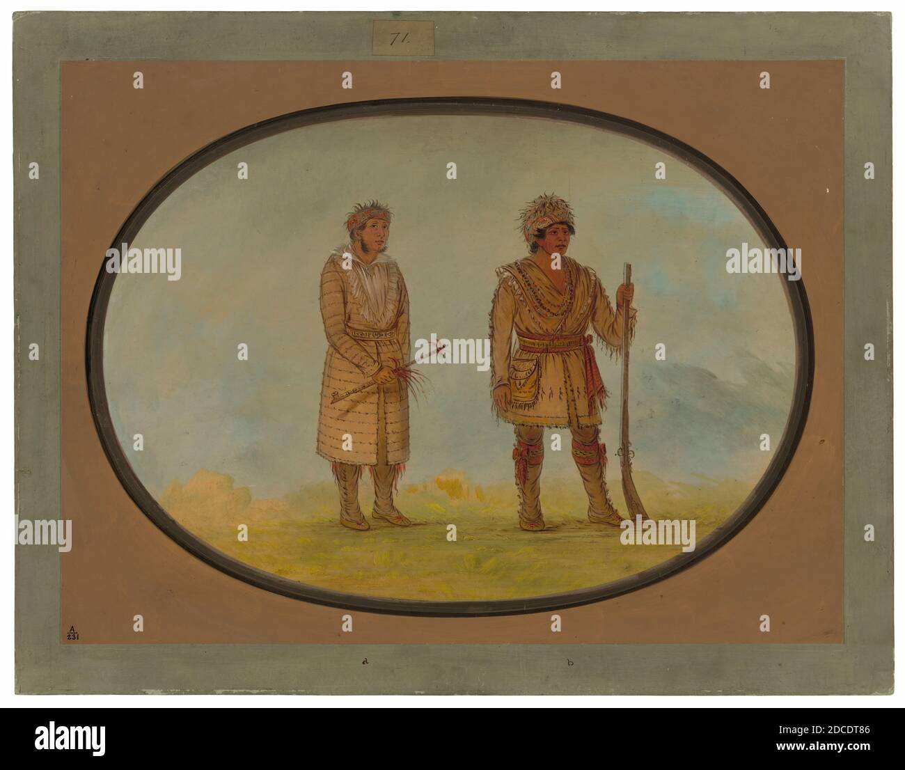 George Catlin, (artista), americano, 1796 - 1872, due Chiefi Cherokee, 1861/1869, olio su carta montato su cartone, totale: 46.2 x 62.9 cm (18 3/16 x 24 3/4 pollici Foto Stock