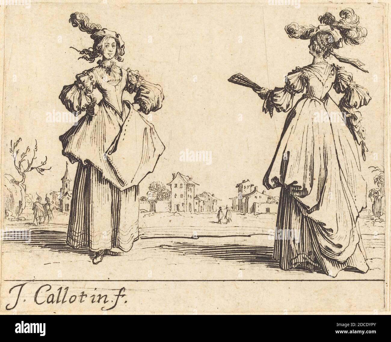 Jacques Callot, (artista), francese, 1592 - 1635, due Società Donne, c.. 1623, acquaforte Foto Stock