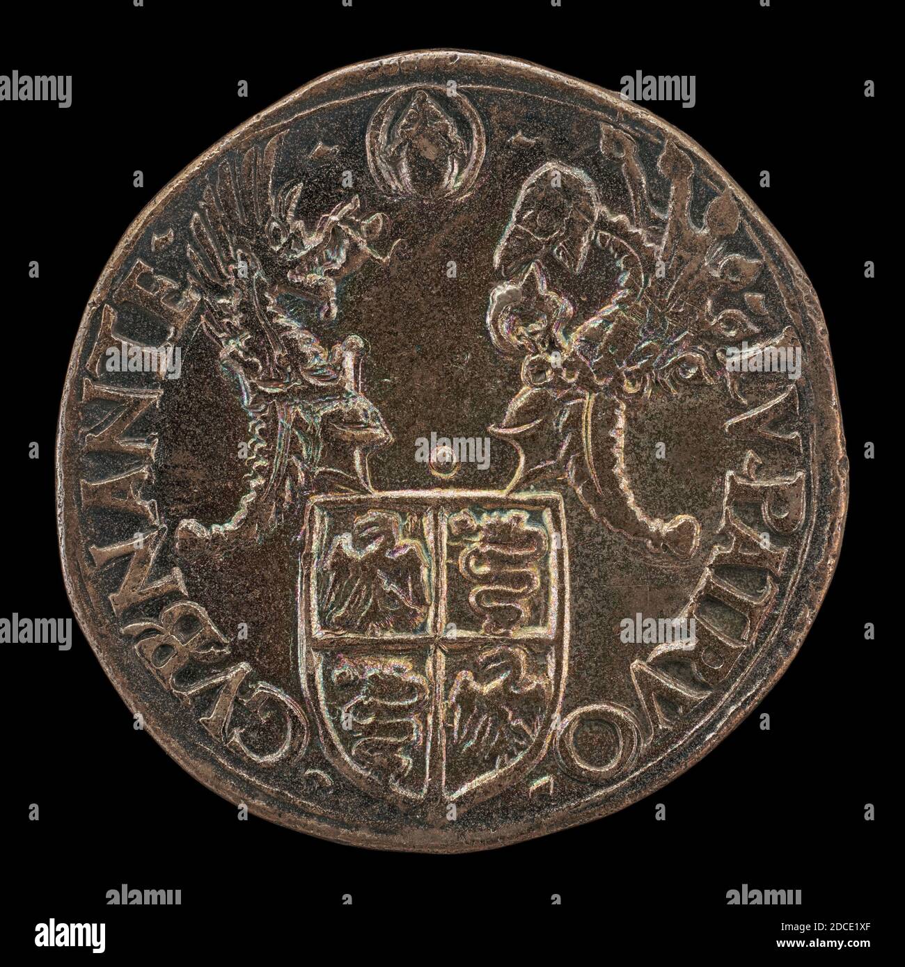 Milanese XVI secolo, (artista), Shield con due creste, 16 ° secolo, testoon argento/colpito, totale (diametro): 2.93 cm (1 1/8 in.), peso lordo: 9.54 gr (0.021 lb.), asse: 8:00 Foto Stock