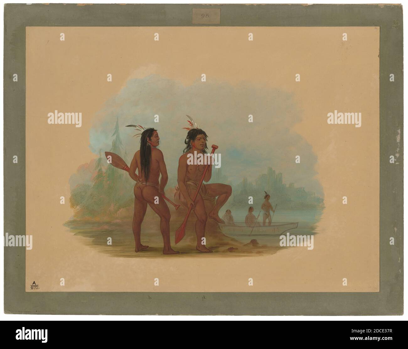 George Catlin, (artista), americano, 1796 - 1872, due giovani Hyda uomini, 1855/1869, olio su scheda montato su cartone, totale: 46.9 x 62.5 cm (18 7/16 x 24 5/8 pollici Foto Stock