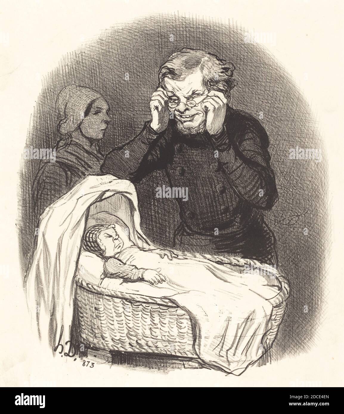 Honoré Daumier, (artista), francese, 1808 - 1879, un Père heureux, Les Beaux jours de la vie: pl.85, (serie), 1846, litografia Foto Stock