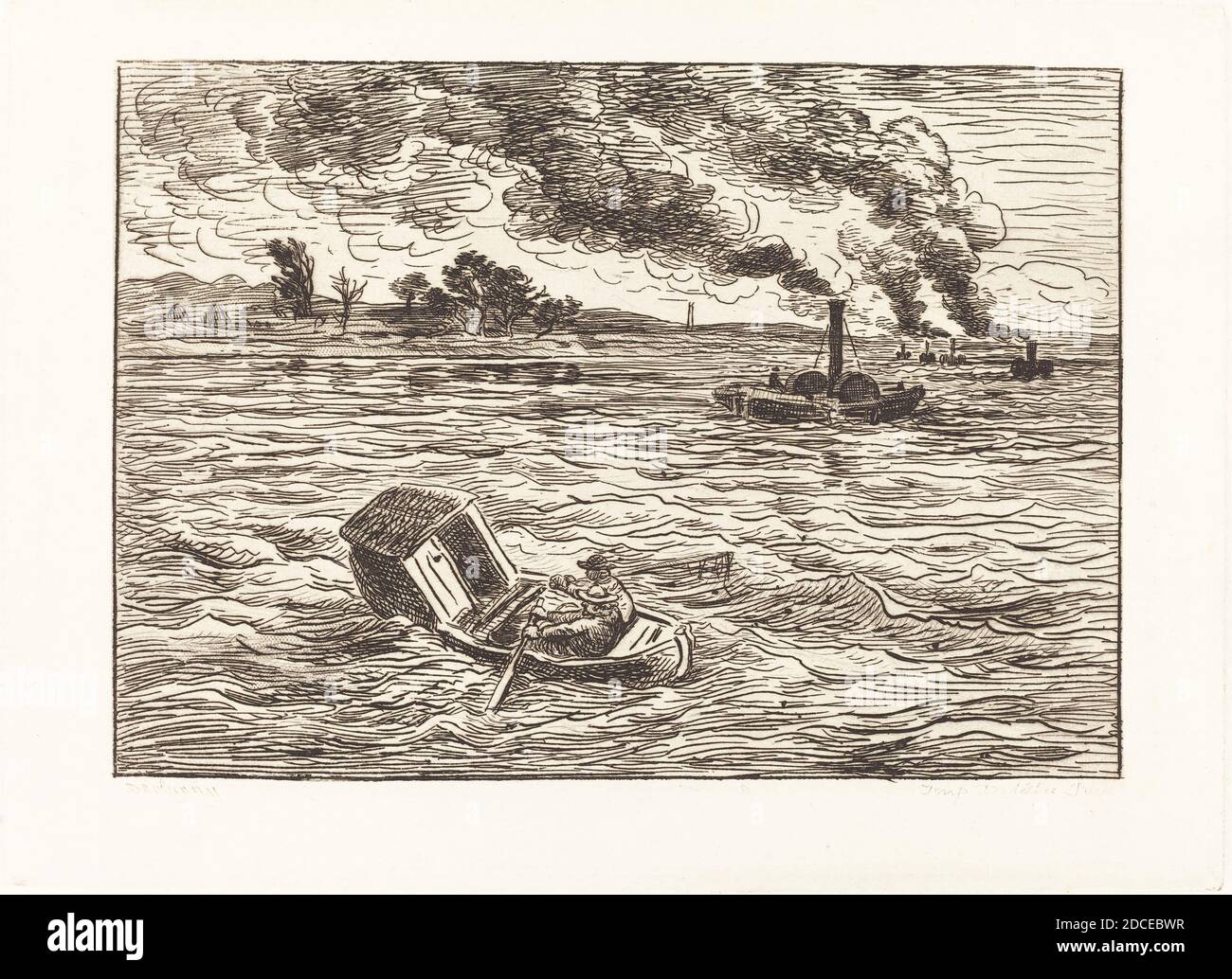 Charles-François Daubigny, (artista), francese, 1817 - 1878, Barche a vapore (Les Bateaux a vapeur), Voyage en Bateau, (serie), 1862, incisione Foto Stock