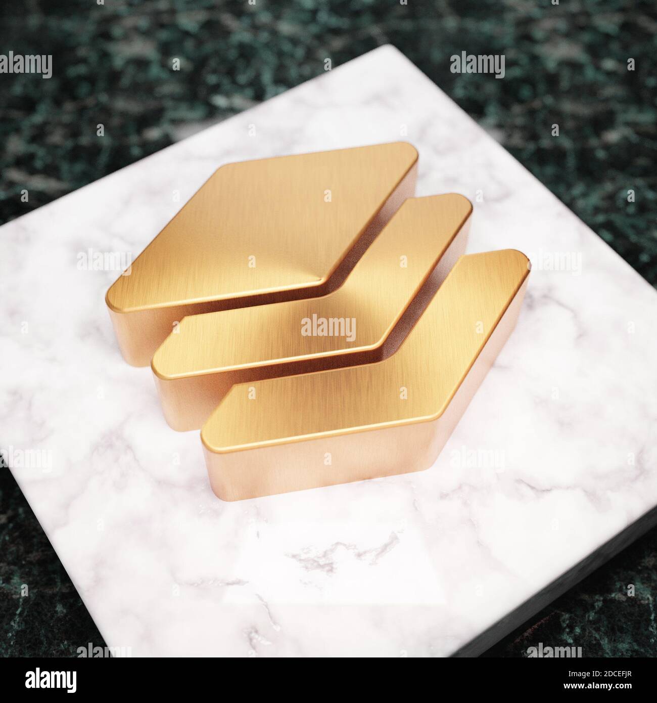 Icona Gruppo livelli. Strato di bronzo simbolo del gruppo sul podio in marmo bianco. Icona per sito Web, social media, presentazione, elemento modello di design. Rendering 3D. Foto Stock