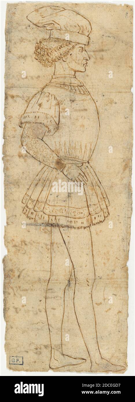 Fiorentino 15 ° secolo, (artista), permanente Giovent, c.. 1475/1500, penna e inchiostro marrone con tracce di carbone su carta dealizzata, totale: 27.5 x 9.3 cm (10 13/16 x 3 11/16 pollici Foto Stock