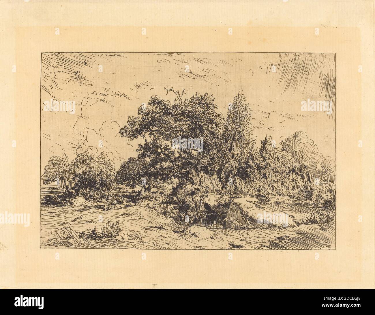 Théodore Rousseau, (artista), francese, 1812 - 1867, Vue du Plateau de Bellecroix, 1848-1849, incisione Foto Stock