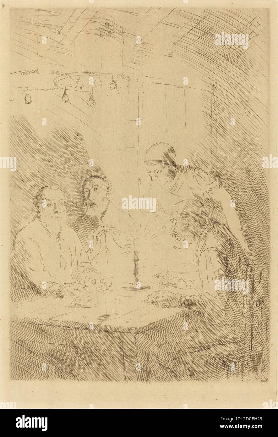 Alphonse Legros, (artista), francese, 1837 - 1911, cena dei poveri (le souper chez misere), incisione e punto secco su carta verde Foto Stock