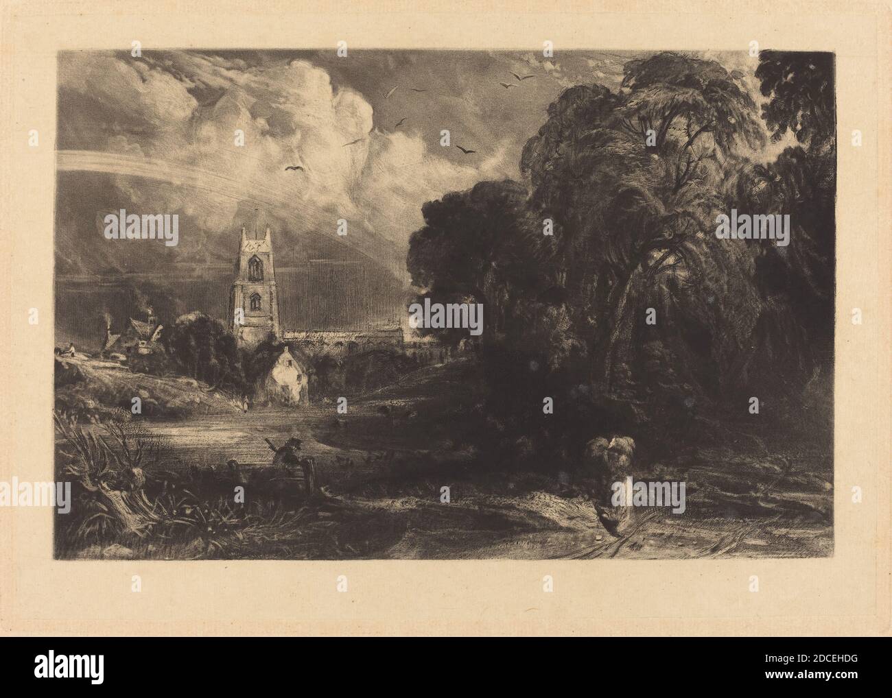 David Lucas, (artista), British, 1802 - 1881, John Constable, (artista dopo), British, 1776 - 1837, Stoke-by-Neyland, in o dopo 1829, mezzotint Foto Stock
