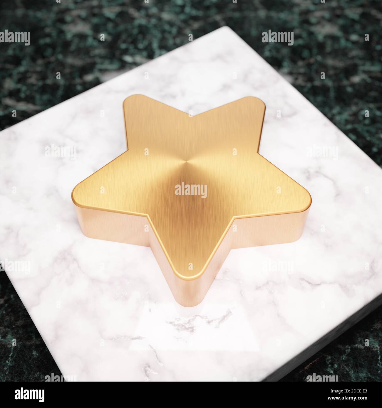 Icona a stella. Simbolo della stella di bronzo sul podio in marmo bianco. Icona per sito Web, social media, presentazione, elemento modello di design. Rendering 3D. Foto Stock
