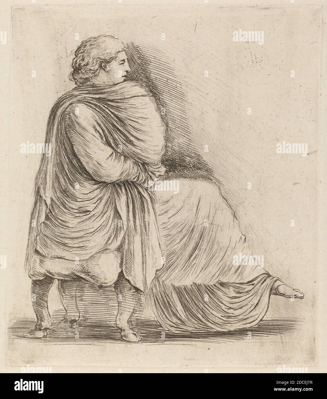 Stefano della Bella, (artista), fiorentino, 1610 - 1664, Donna seduta su una sgabello, Quadreria Medicea, vol.3 (1986.50.11-108), (serie), incisione su carta deposta Foto Stock
