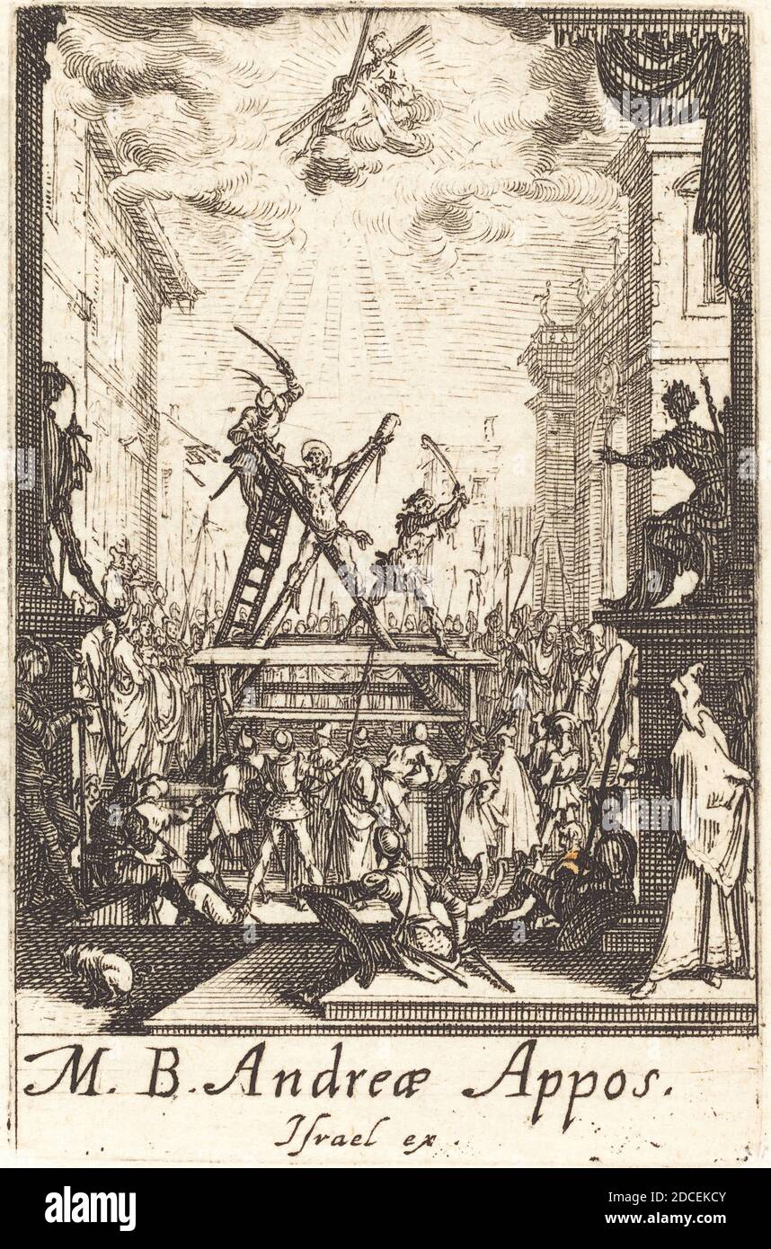 Jacques Callot, (artista), francese, 1592 - 1635, il martirio di Sant'Andrea, i Martiri degli Apostoli, (serie), c.. 1634/1635, acquaforte Foto Stock