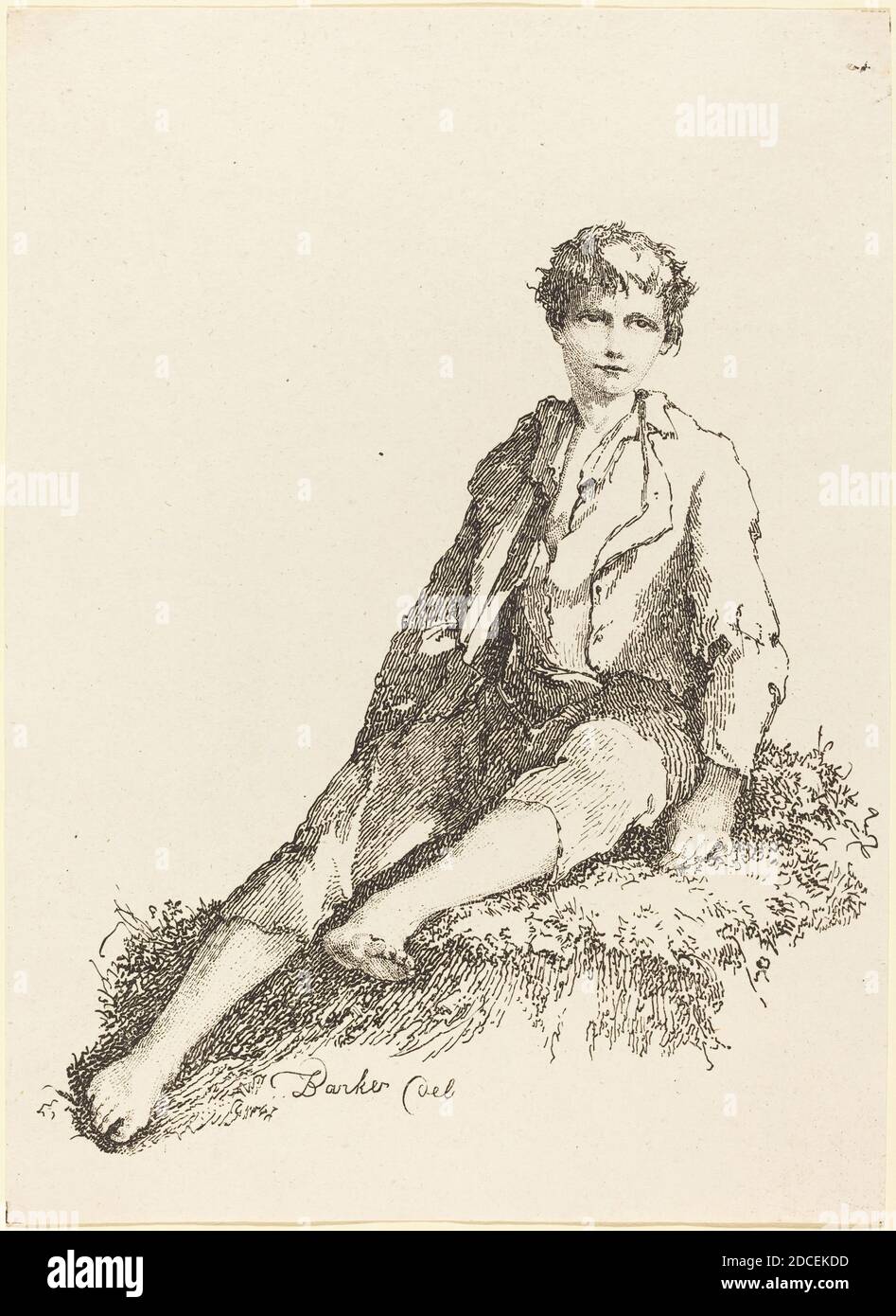 Thomas Barker, (artista), britannico, 1769 - 1847, giovane ragazzo seduto, esemplari di poliautografia, (serie), 1803, litografia a penna e a tusche Foto Stock