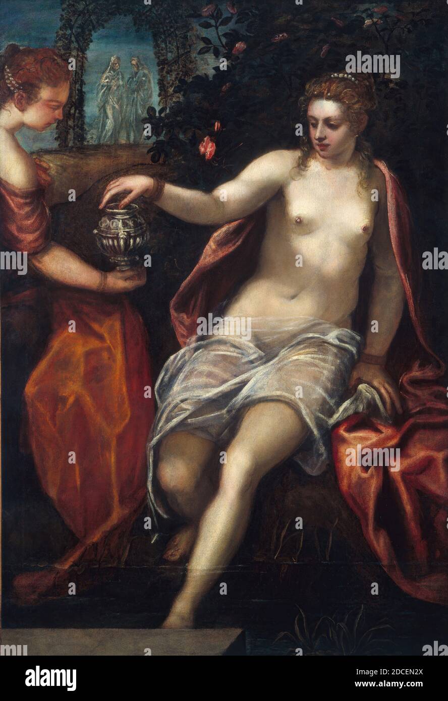 Domenico Tintoretto, (pittore), Veneziano, 1560 - 1635, Susanna, c. 1580 s, olio su tela, totale: 150.2 x 102.6 cm (59 1/8 x 40 3/8 in.), incorniciato: 185.7 x 137.8 x 10.8 cm (73 1/8 x 54 1/4 x 4 1/4 in Foto Stock