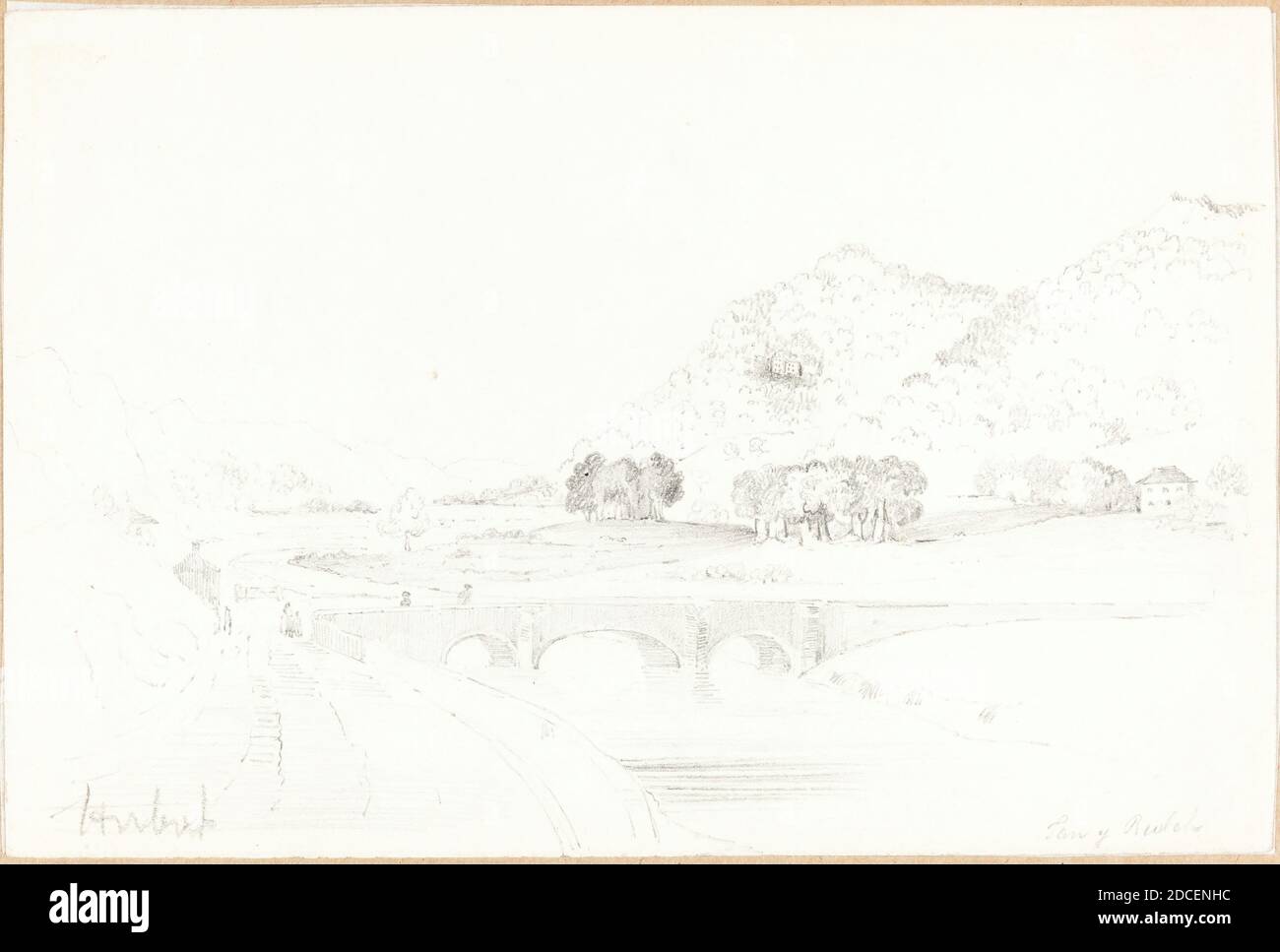 John Linnell, (artista), British, 1792 - 1882, Tan y Bwlch, grafite su carta wove, totale: 12.7 x 19 cm (5 x 7 1/2 pollici Foto Stock