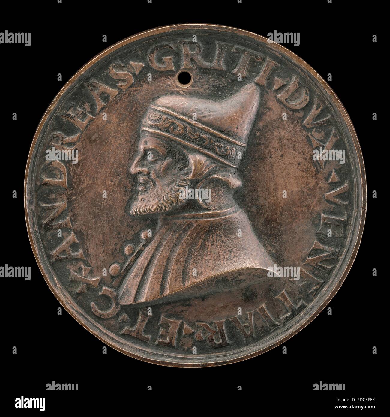 Artista anonimo, (scultore), Vettor Gambello, detto Camelio, (artista collegato), Veneziano, 1455/1460 - 1537, Andrea Gritti, 1455-1538, Doge di Venezia 1523, probabilmente 1538, bronzo, totale (diametro): 6.61 cm (2 5/8 in.), peso lordo: 93.2 gr (0.205 lb.), asse: 12:00 Foto Stock