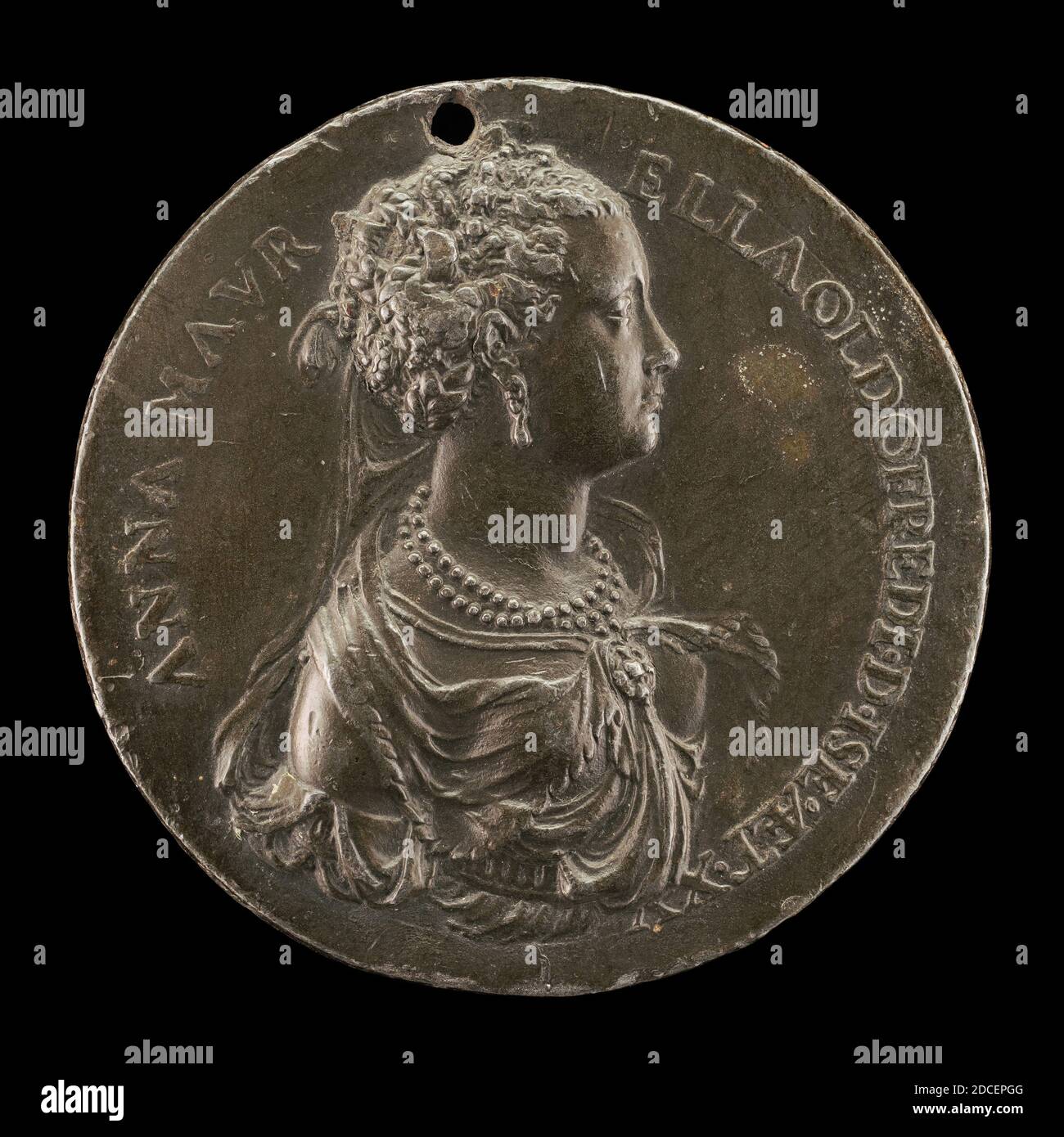 Giovanni Battista Cambio, chiamato Bombarda, (medalista), Emiliano, attivo c. 1540 - 1575, Anna Maurella Oldofredi d'Iseo, fine XVI secolo, piombo, totale (diametro): 6.38 cm (2 1/2 in.), peso lordo: 44.72 gr (0.099 lb Foto Stock