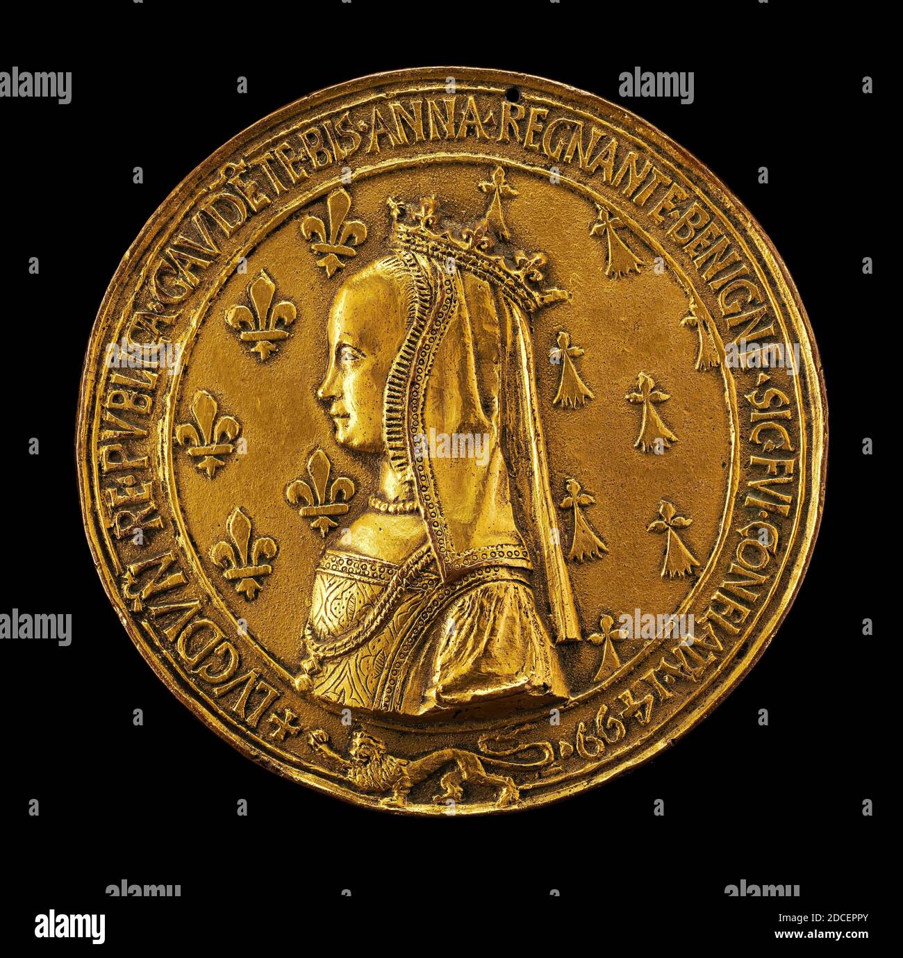 Nicolas Leclerc, (artista), francese, attivo 1487 - 1507, Jean de Saint-Priest, (artista), francese, attivo 1490 - 1516, Anna di Bretagna, 1477-1514, moglie di Luigi XII 1498, 1499/1500, bronzo dorato, totale (diametro): 11.87 cm (4 11/16 in.), peso lordo: 515.2 gr (0.515 kg), asse: 12:00 Foto Stock