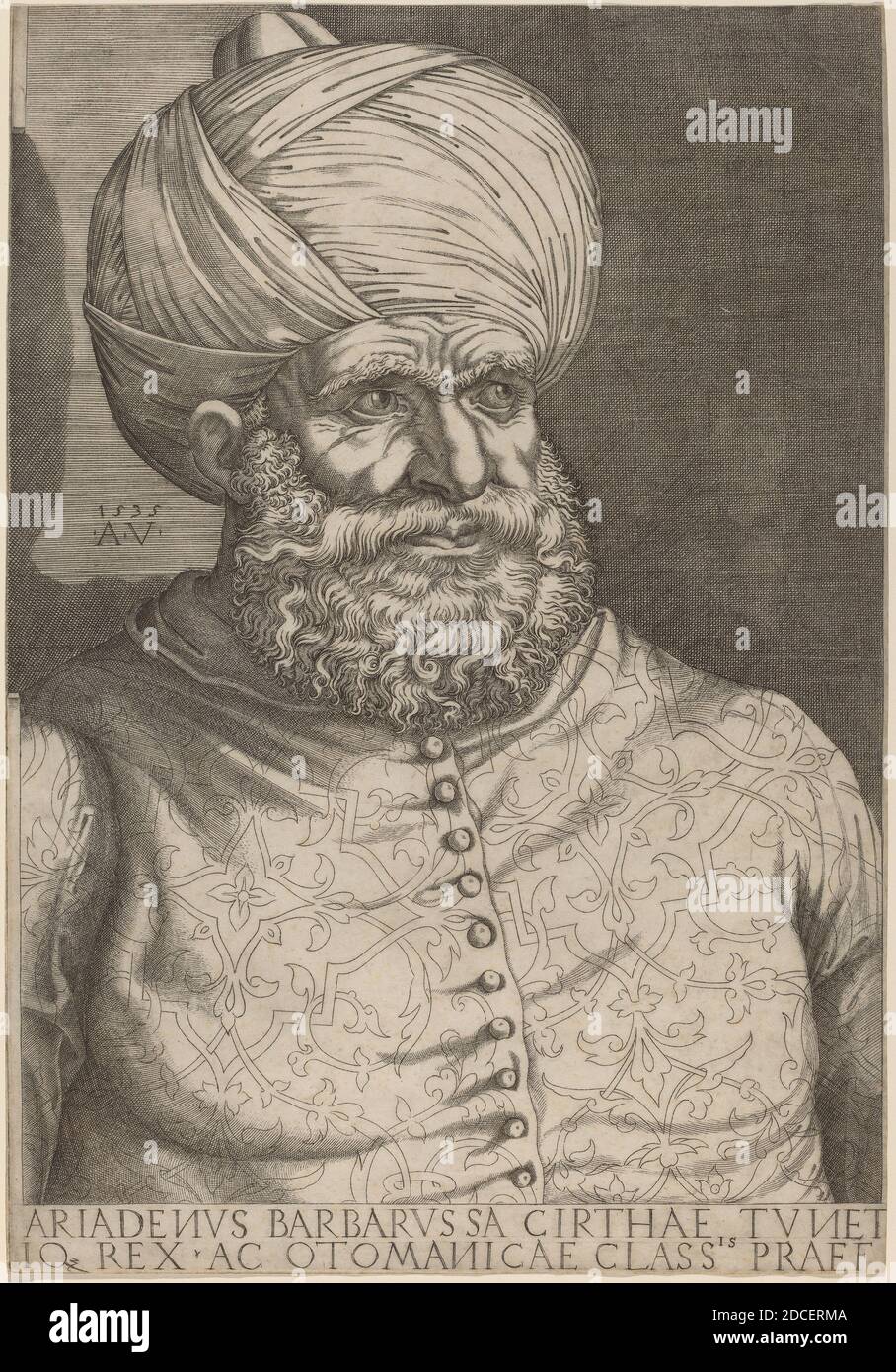 Agostino dei Musi, (artista), italiano, c. 1490 - 1536 o successivi, Barbarossa, Khair-ed-DIN, 1535, incisione Foto Stock