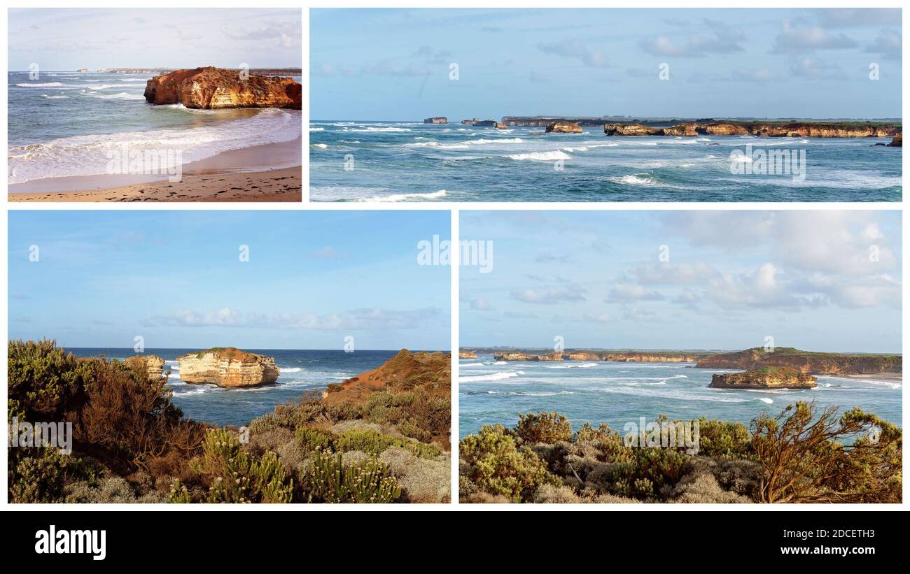 Collage di Bay of Martyrs sulla Great Ocean Road In Victoria Australia - famosa destinazione turistica Foto Stock