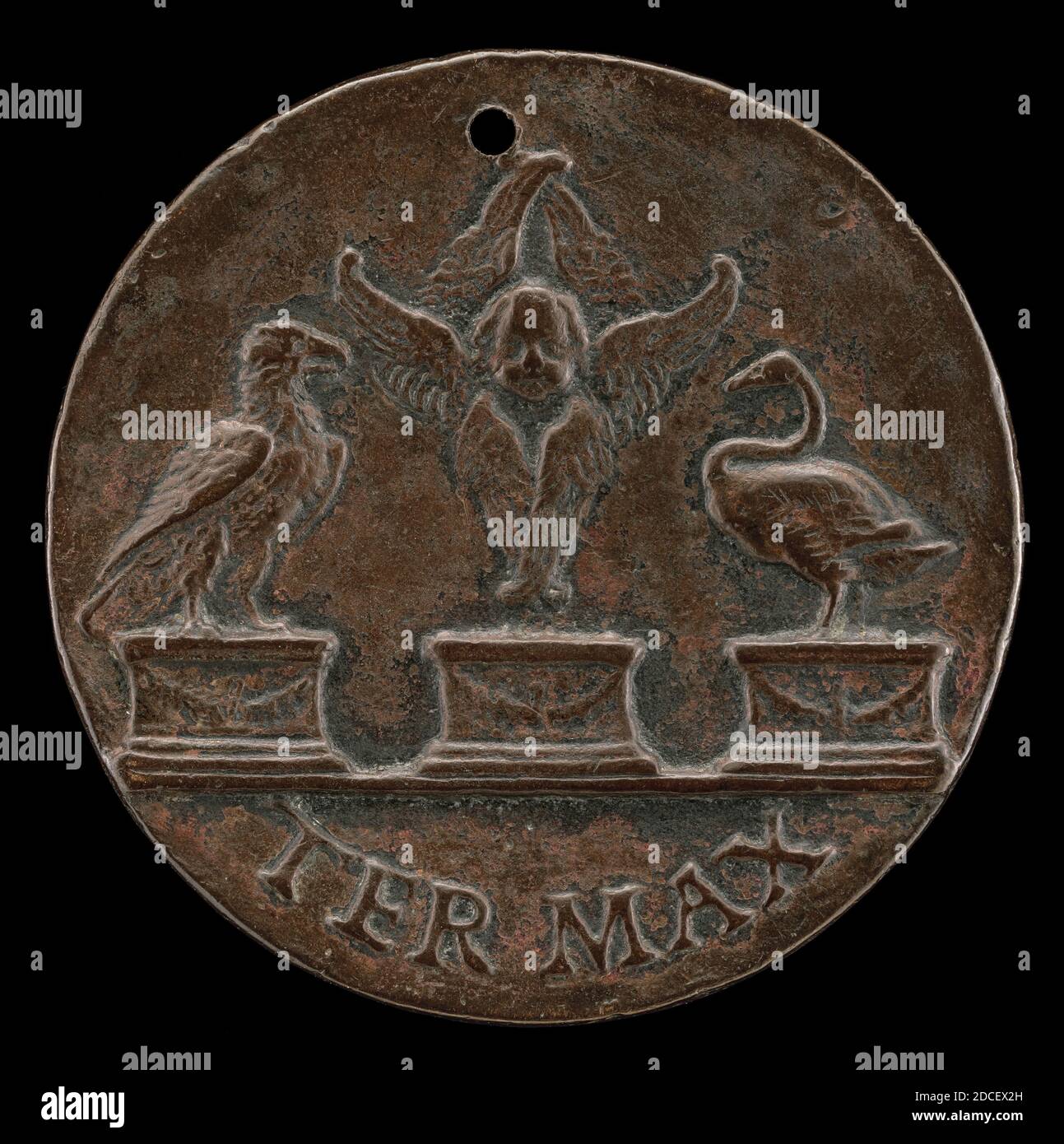 MEA, (artista), Mantova, attivo c.. 1510 - 1520, Cherub, Swan e Eagle, c.. 1513, bronzo, totale (diametro): 3.93 cm (1 9/16 in.), peso lordo: 21.88 gr (0.048 lb.), asse: 12:00 Foto Stock