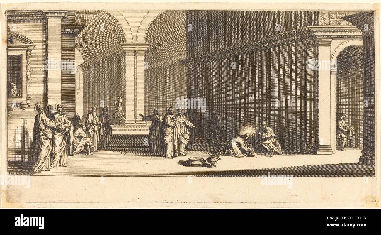 Jacques Callot, (artista), francese, 1592 - 1635, Cristo lavando i piedi degli Apostoli, la grande Passione, (serie), c.. 1618, incisione e incisione Foto Stock