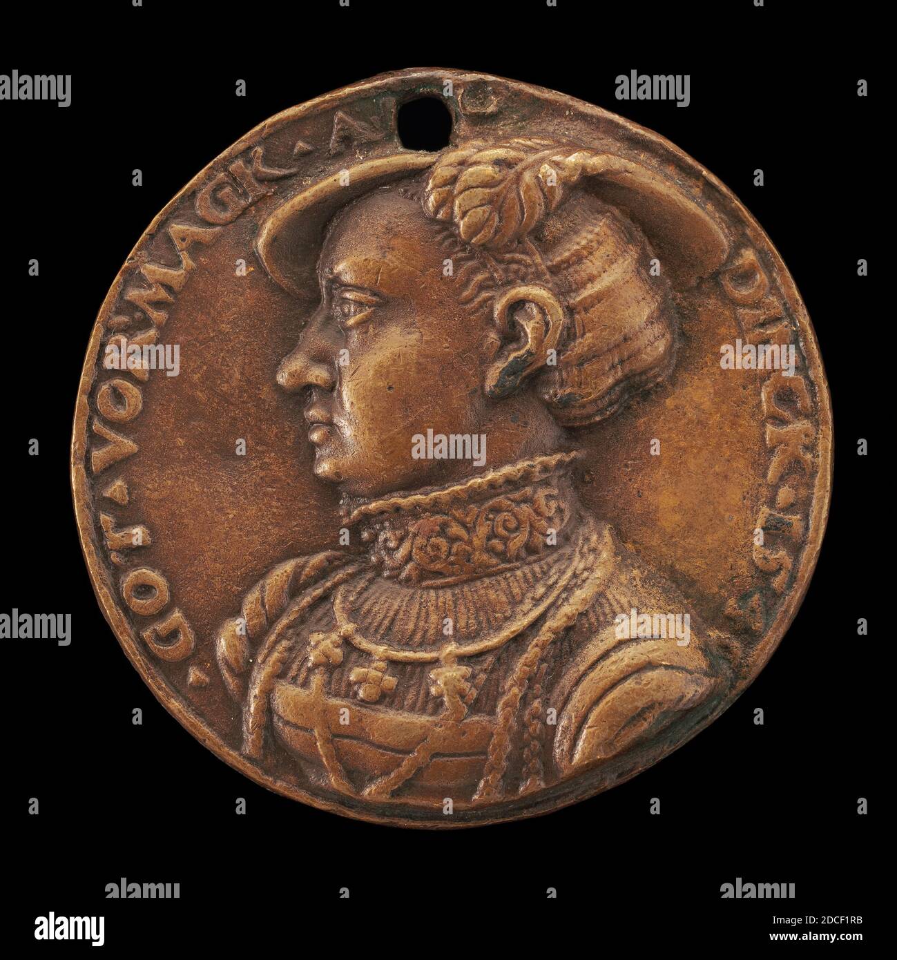 Maestro della Medaglia Pistorius, (artista), tedesco, attivo c. 1535/1544, Emilia di Sassonia, 1516-1591, Margravine di Brandeburgo-Ansbach, 1540, bronzo/dopo colata, diametro totale: 3.42 cm (1 3/8 in.), peso lordo: 13.64 gr (0.03 lb Foto Stock