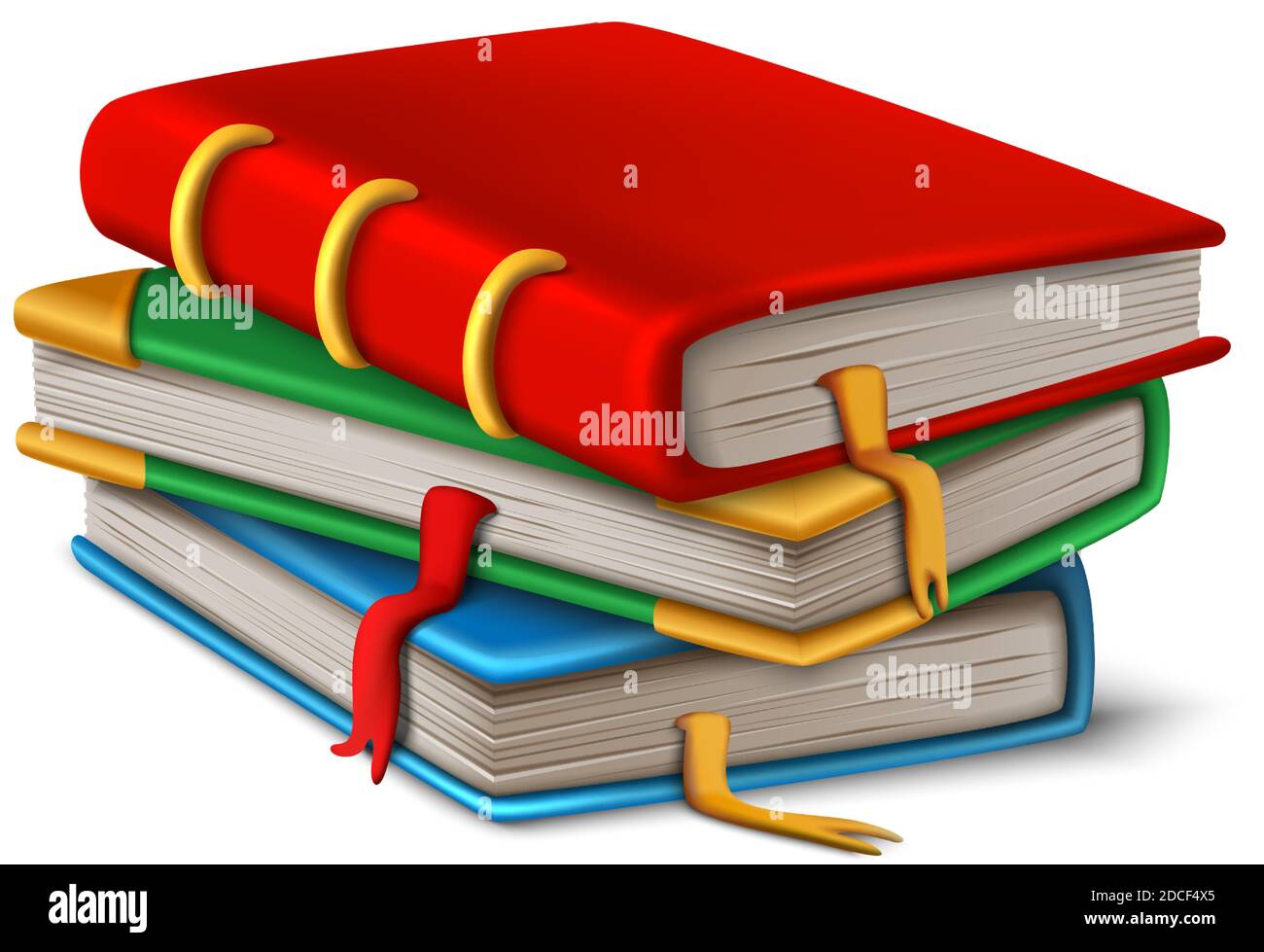 stack di libri in stile cartoon vettoriale 3d realistico. Isolato su sfondo bianco. Illustrazione Vettoriale