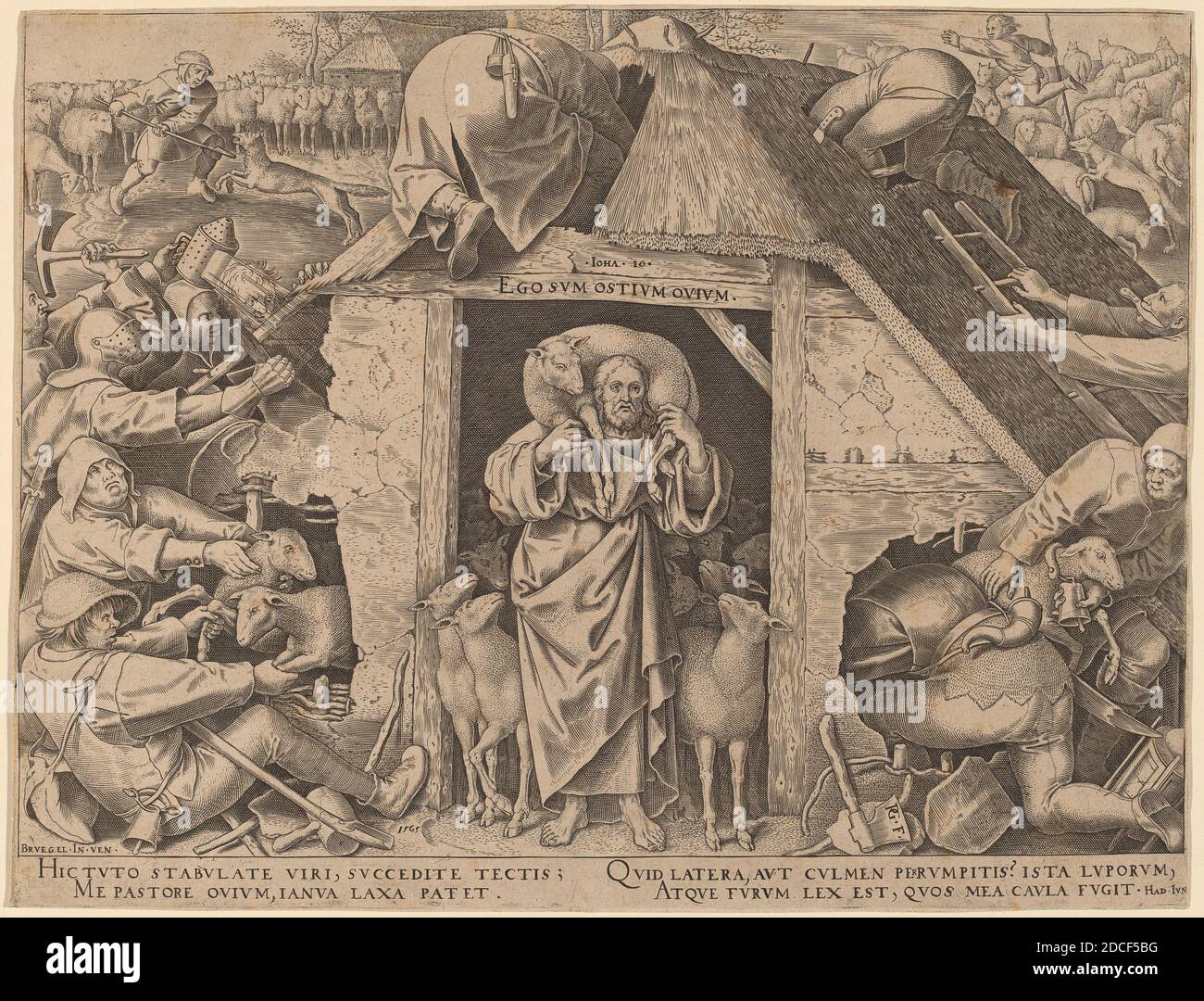 Philip Galle, (artista), fiammingo, 1537 - 1612, Pieter Bruegel il Vecchio, (artista dopo), fiammingo, c.. 1525/1530 - 1569, la parabola del buon Pastore, 1565, incisione Foto Stock