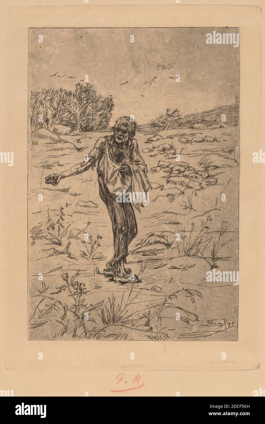 Félicien ROPS, (artista), Belga, 1833 - 1898, la parabola del Sower (le Semeur de Paraboles), 1876, incisione su carta defilata Foto Stock