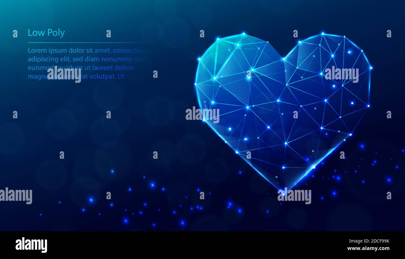 Vector TECH basso sfondo blu. Forma del cuore poly bassa. Illustrazione Vettoriale