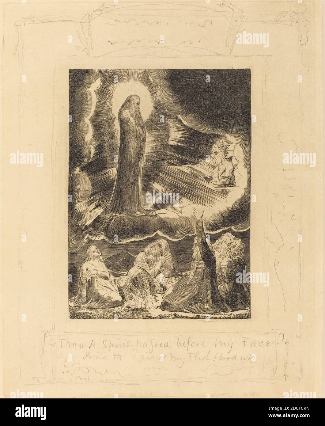 William Blake, (artista), British, 1757 - 1827, The Vision of Elifaz, Book of Job: pl.9, (serie), 1825, incisione con bordo in grafite su carta spessa Foto Stock