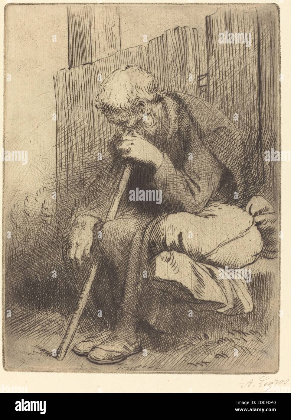 Alphonse Legros, (artista), francese, 1837 - 1911, Thinker (le penseur), incisione e punto secco Foto Stock