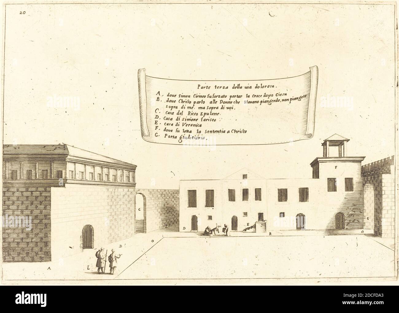 Jacques Callot, (artista), francese, 1592 - 1635, terza parte della Via dolorosa, Libro guida agli edifici in Terra Santa: pl.16, (serie), 1619, incisione e incisione su carta deposta Foto Stock