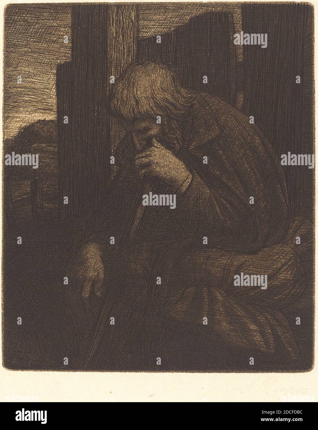 Alphonse Legros, (artista), francese, 1837 - 1911, Thinker (le penseur), acquaforte e acquatint Foto Stock