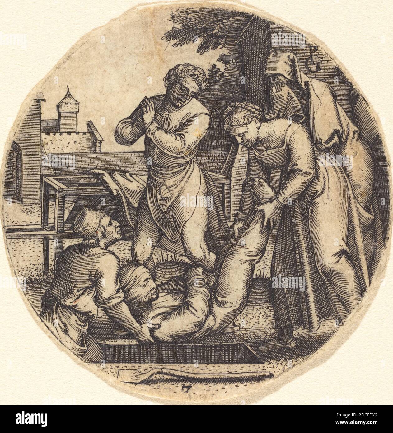 Georg Pencz, (artista), tedesco, c.. 1500 - 1550, a Bury i morti, le sette opere di Misericordia, (serie), incisione Foto Stock