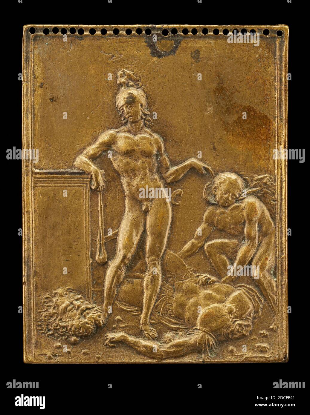 Moderno, (artista), Veronese, 1467 - 1528, David Triumphant su Golia, 1507 o prima, bronzo, totale: 7.14 × 5.59 cm (2 13/16 × 2 3/16 in.), peso lordo: 65.86 gr (0.145 lb Foto Stock