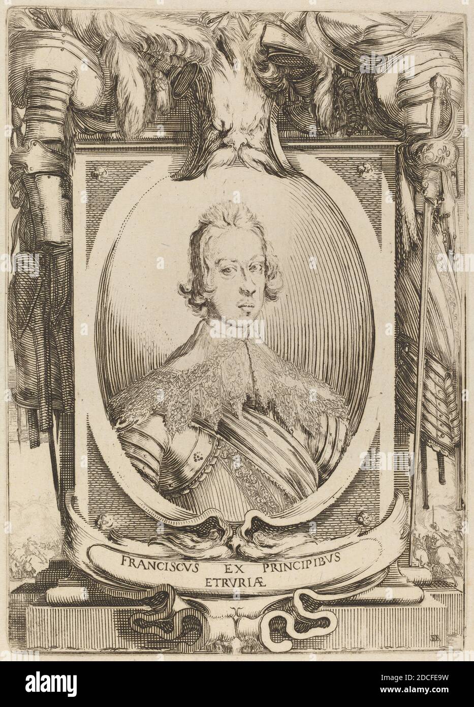 Stefano della Bella, (artista), Fiorentino, 1610 - 1664, Francesco de Medici, Principe di Toscana, Quadreria Medicea, vol.3 (1986.50.11-108), (serie), incisione su carta devoluta Foto Stock
