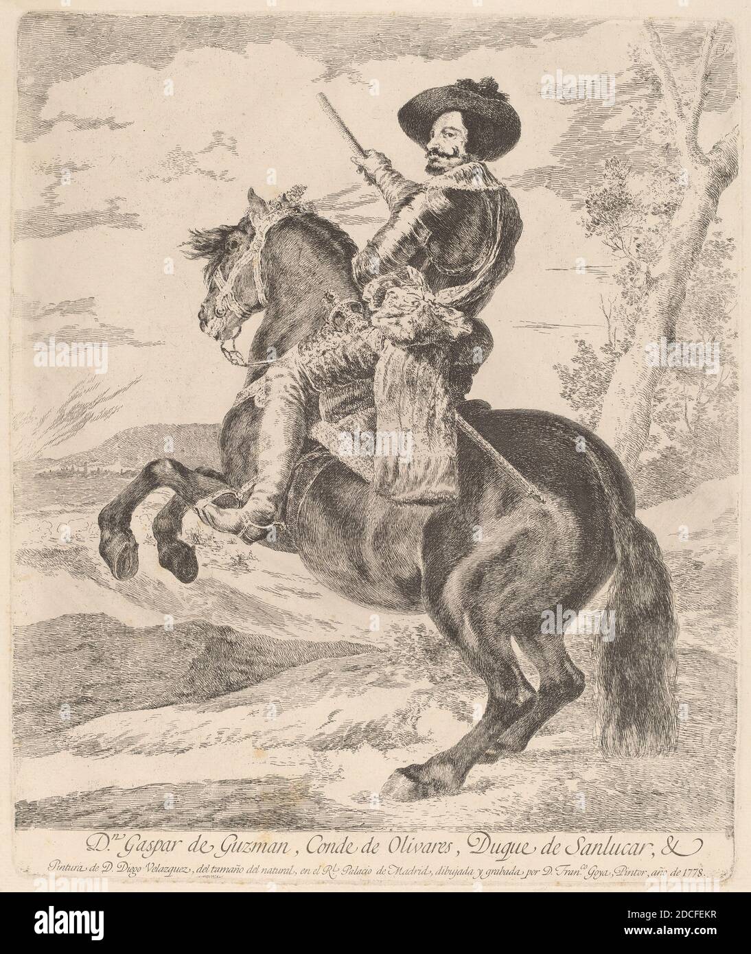 Francisco de Goya, (artista), spagnolo, 1746 - 1828, Diego Velázquez, (artista dopo), spagnolo, 1599 - 1660, Gaspar de Guzman, Conde Duque de Olivares, 1778, incisione su carta pesante Foto Stock