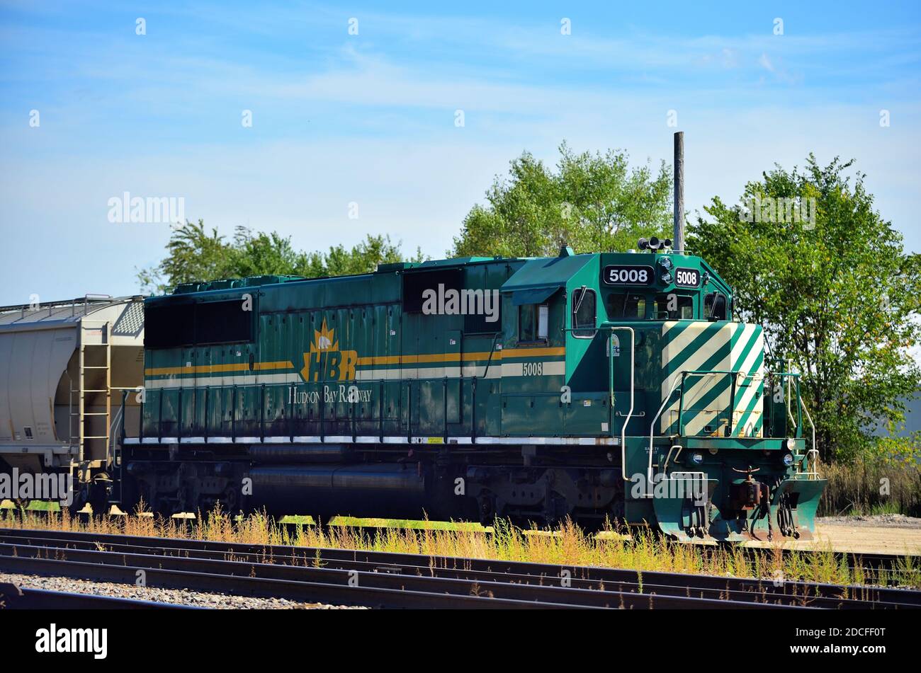 Oregon, Illinois, Stati Uniti. Una locomotiva ferroviaria dell'Illinois su un lato lungo la linea principale di Burlington Northern Santa Fe. Foto Stock