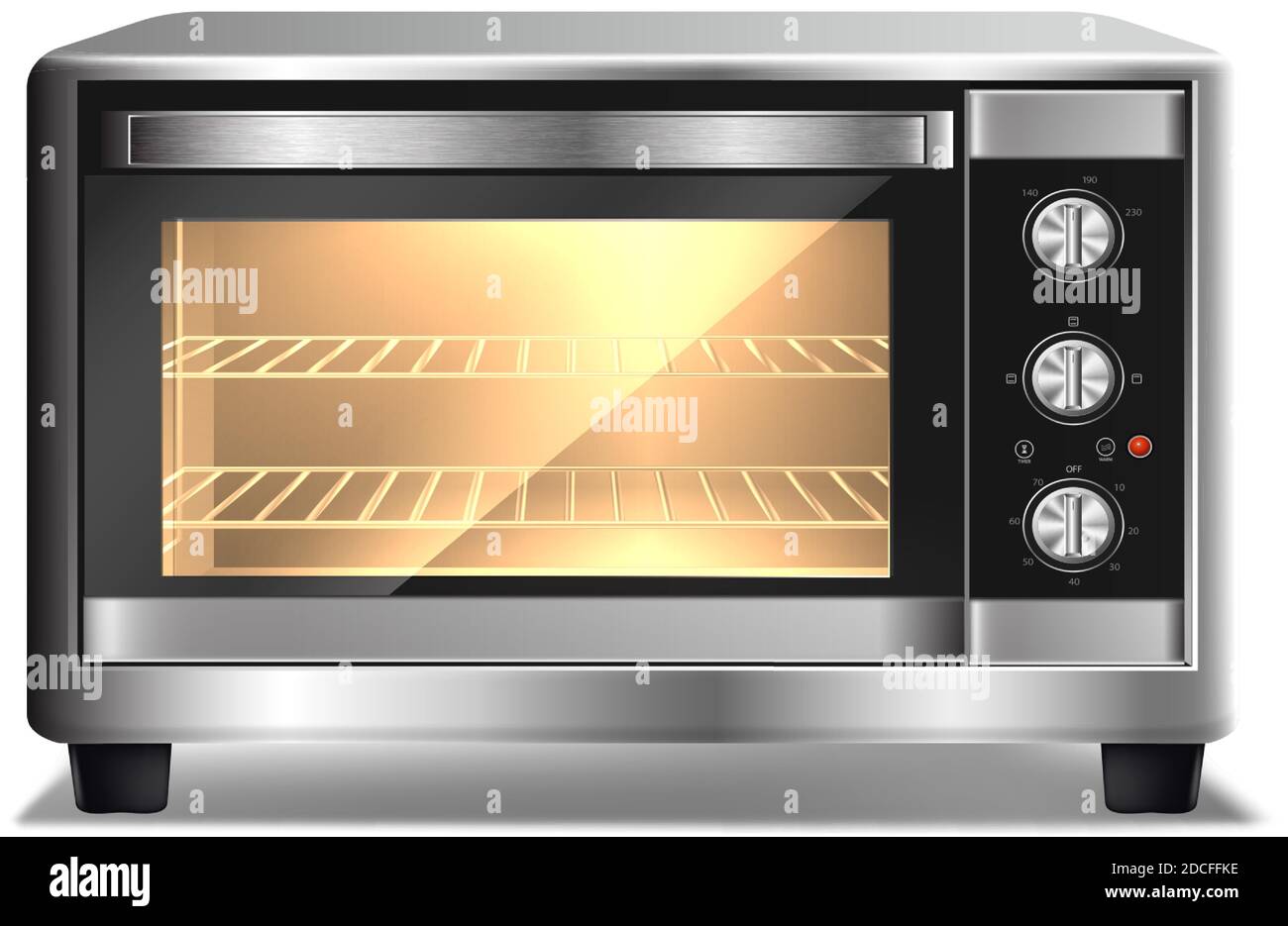 forno a microonde vettoriale 3d realistico con luce interna, isolato su sfondo bianco. Elettrodomestici da cucina. Illustrazione Vettoriale