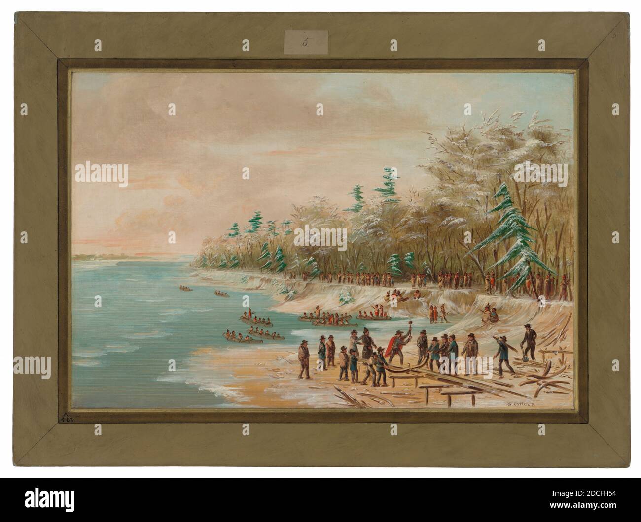 George Catlin, (artista), americano, 1796 - 1872, la Salle guida il primo bullone per il Griffin. Gennaio 26, 1679, 1847/1848, olio su tela, totale: 37.8 x 56.3 cm (14 7/8 x 22 3/16 pollici Foto Stock