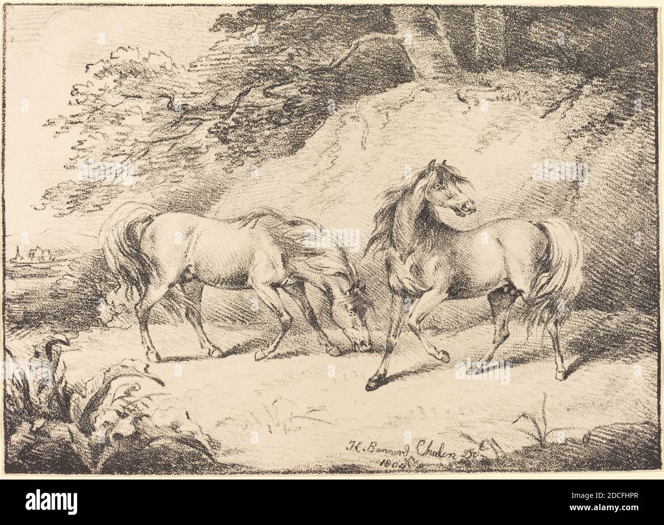 Henry Bernard Chalon, (artista), British, 1770 - 1849, Wild Horses, esemplari di poliautografia, (serie), 1804, litografia del pastello Foto Stock