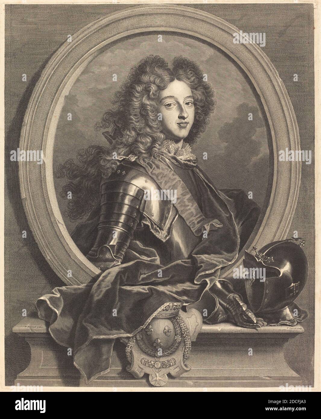 Pierre Drevet, (artista), francese, 1663 - 1738, Hyacinthe Rigaud, (artista dopo), francese, 1659 - 1743, Louis de France, duc de Bourgogne, 1707, incisione Foto Stock