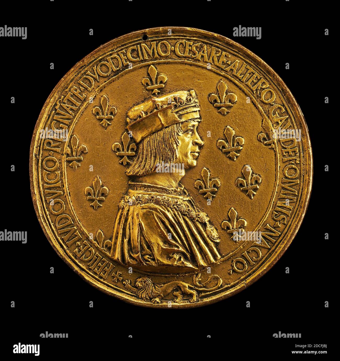 Nicolas Leclerc, (artista), francese, attivo 1487 - 1507, Jean de Saint-Priest, (artista), francese, attivo 1490 - 1516, Luigi XII, 1462-1515, Re di Francia 1498, 1499/1500, bronzo dorato, totale (diametro): 11.87 cm (4 11/16 in.), peso lordo: 515.2 gr (0.515 kg), asse: 12:00 Foto Stock