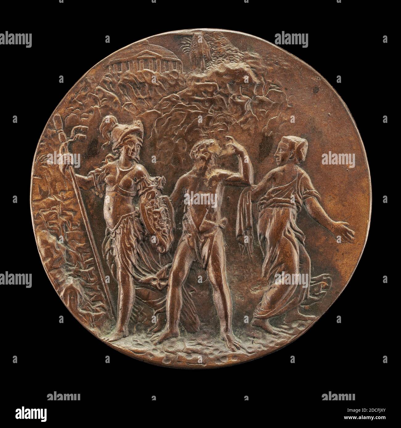 Antonio Abondio, (artista), italiano, 1538 - 1591, Minerva, Ercole, e Vice, c. 1571, bronzo, totale (diametro): 5.43 cm (2 1/8 in.), peso lordo: 28.8 gr (0.063 lb.), asse: 12:00 Foto Stock