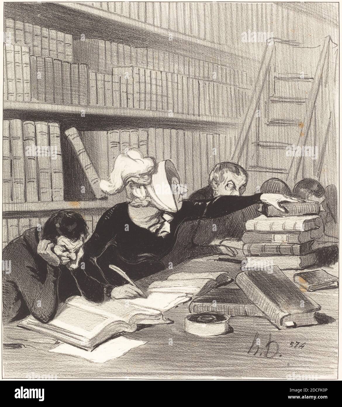 Honoré Daumier, (artista), francese, 1808 - 1879, Monsieur, perdono si je vous gêne un peu..., Les Bas-bleus: pl.13, (serie), 1844, litografia Foto Stock