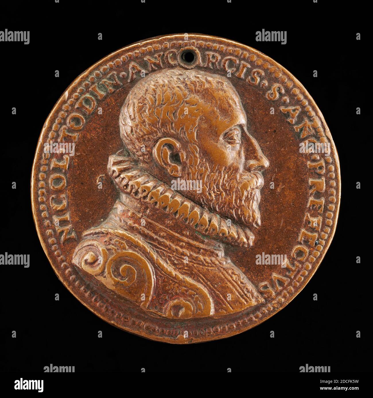 Domenico Poggini, (artista), Fiorentino, 1520 - 1590, Niccolo Todini di Ancona, Capitano di Castel Sant'Angelo, 1585-1591, 1585/1590, bronzo, totale (diametro): 4.5 cm (1 3/4 in.), peso lordo: 54.4 gr (0.12 lb.), asse: 1:00 Foto Stock