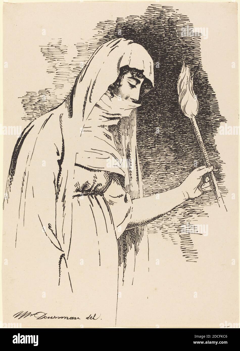 John Downman, (artista), gallese, 1750 - 1824, Oriental Woman, tenuta una torcia, esemplari di poliautografia, (serie), 1806, litografia a penna e a tusche Foto Stock