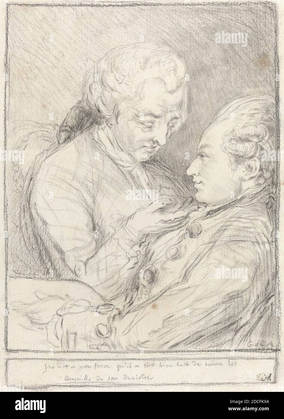 Artista anonimo, (artista), Gabriel de Saint-Aubin, (artista collegato), francese, 1724 - 1780, Ritratto dell'artista con il suo fratello minore, Augustin Saint-Aubin, 1771, grafite e pastello nero su carta posata, totale (approssimativo): 27.7 x 19.5 cm (10 7/8 x 7 11/16 pollici Foto Stock